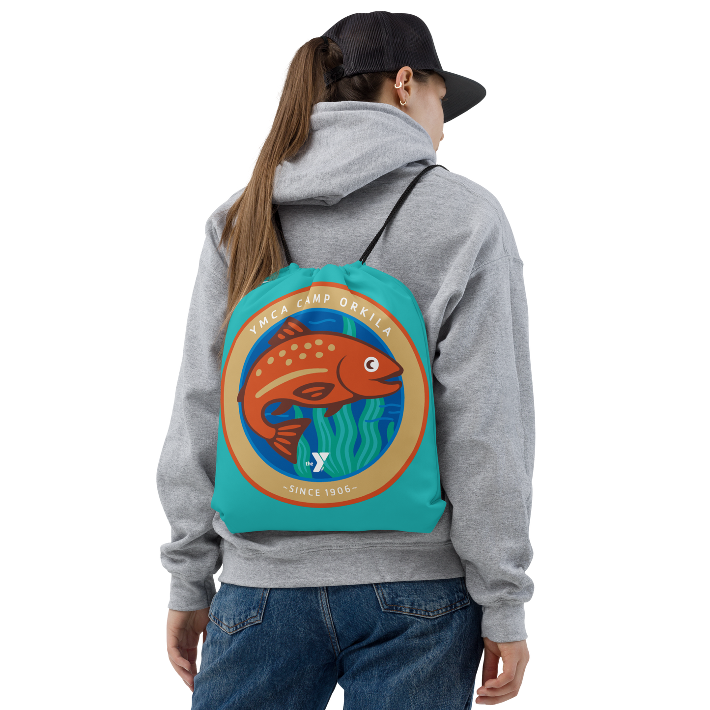 Salmon Run Drawstring Bag